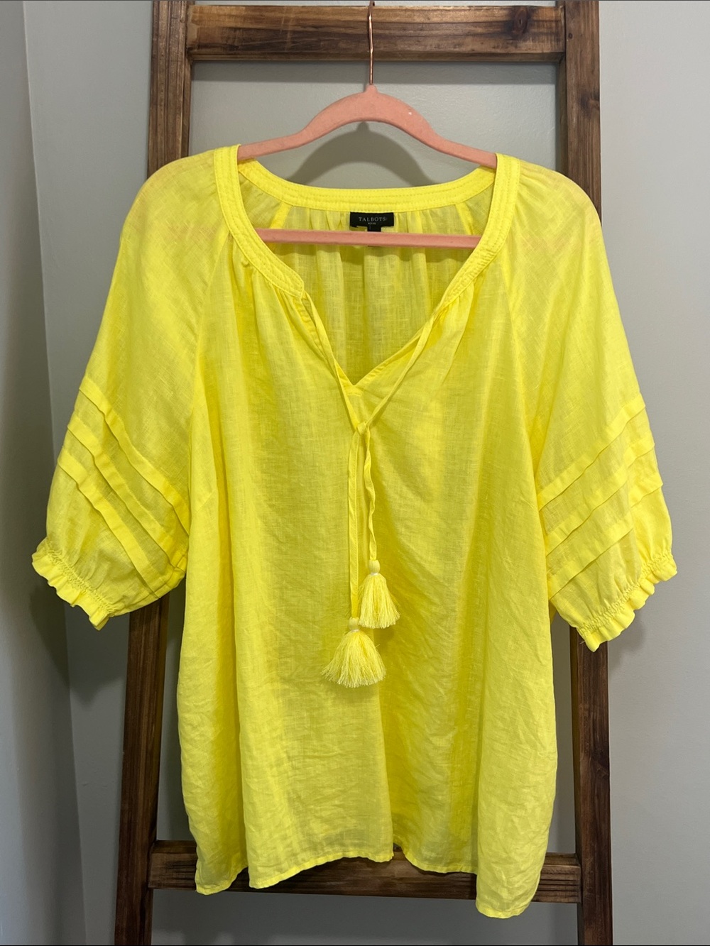 Talbots Bright Yellow Linen Peasant Top